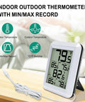Digital Indoor Outdoor Thermometer With Wired Probe All In One Temperature Monitor, LCD display on desk with probe and min/max record