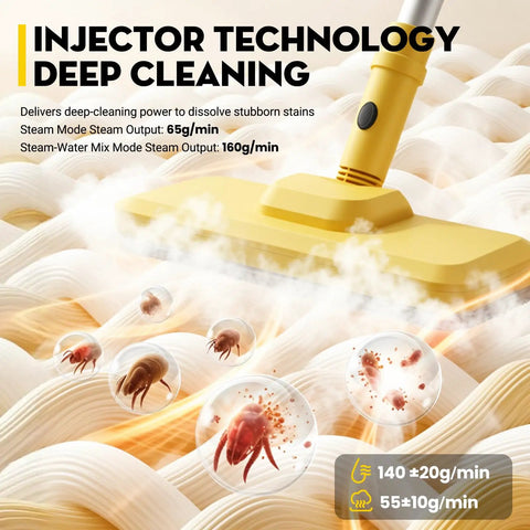 Heavy Duty Steam Cleaner Blasts 284 Degree Vapor And 70 Psi Force To Crush Stubborn Grime No Sweat Commercial Grade Multi Surface Cleaner Eases Through Kitchen Stains And Handles Deep Scrubbing Tasks Like A Total Champ, showcasing injector technology for deep cleaning.