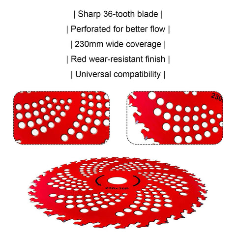 Steel Trimmer Head With 6 Blade Razors And 36 Tooth Brush Cutter Blade 65Mn Steel 230mm red perforated cutting disc
