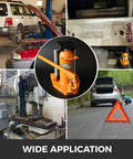 Heavy Duty Workhorse Hydraulic Toe Jack Lift with wide applications in auto repair, industrial maintenance, and roadside emergencies.