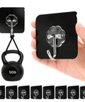 Heavy Duty Adhesive Hooks Up To 50 LB Matte Black Wall Hangers with strong sticky removable no damage waterproof design
