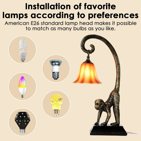 Modern Resin Bronze Monkey Table Lamp For Desk And Nightstand beside multiple bulb options with E26 lamp head