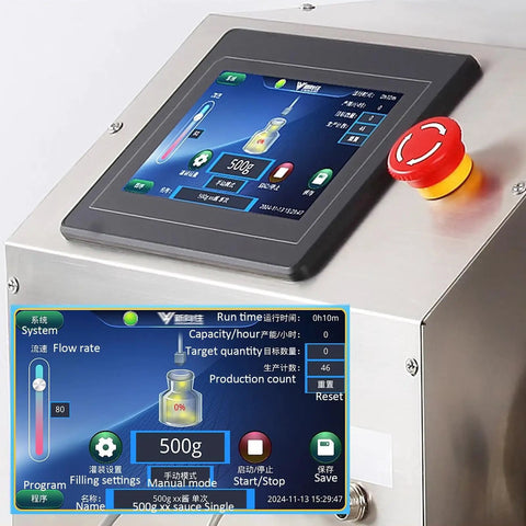 No Fuss Solid Build Single Head Stainless Steel Liquid And Paste Filling Machine Featuring Digital LCD Screen and control panel view.