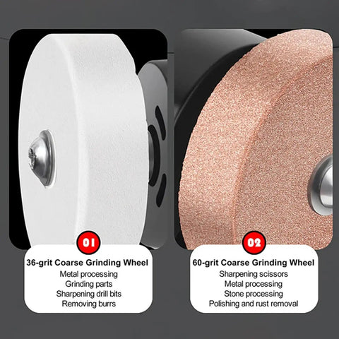 Dipisuta Cordless Mini Bench Grinder Polisher With Powerful Copper Motor And Versatile Coarse And Fine Grinding Wheels for metal grinding wheels, 36 and 60 grit.