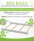Full Size Conversion Kit Bed Rails For Convertible Cribs Solid Wood Toddler To Adult Bed Rails Brushed White Option 3