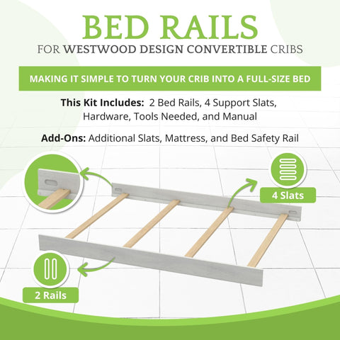 Full Size Conversion Kit Bed Rails For Convertible Cribs Solid Wood Toddler To Adult Bed Rails Brushed White Option 3