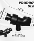 Heavy Duty Handheld Shower Head Holder Mount With Adjustable Arm And Brass Swivel Ball Joint, Premium ABS Bracket, Black Finish, No Fuss Install, Built To Handle High Water Pressure And Securely Connect Hose And Arm. 1/2 inch IPS male outlet, 4.3 in