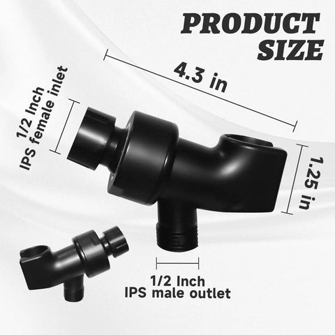 Heavy Duty Handheld Shower Head Holder Mount With Adjustable Arm And Brass Swivel Ball Joint, Premium ABS Bracket, Black Finish, No Fuss Install, Built To Handle High Water Pressure And Securely Connect Hose And Arm. 1/2 inch IPS male outlet, 4.3 in