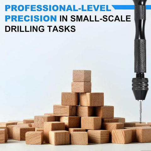 Professional Micro Drill Bit Set With Pin Vise Hand Drill precision on wooden blocks for small-scale drilling tasks.