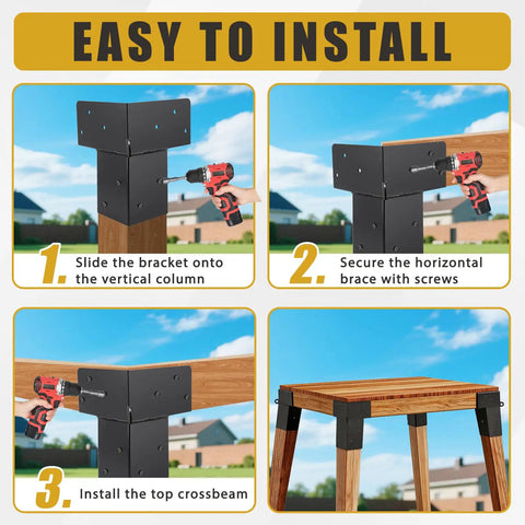 Four Piece Trail Tough Heavy Duty Steel Deer Stand Brackets For 4x4 Posts installation process, showcasing bracket attachment steps.