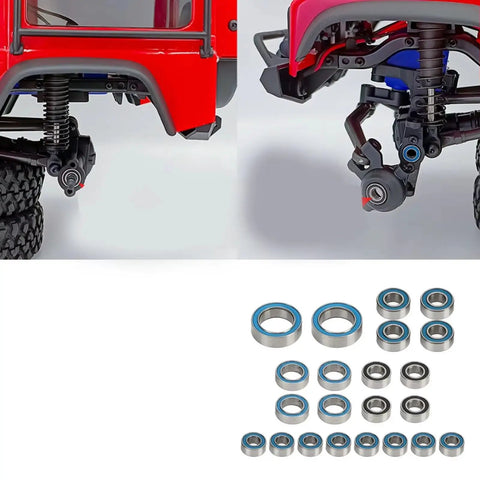 Traxxas TRX4M Compatible 1 By 18 RC Crawler Stainless Steel Ball Bearing Kit Upgrade Parts For RC Cars Low Friction High Rotation Beefed Up Bearings For Smoother Speed And Reliability, bearings laid out for RC crawler axles