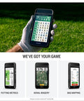 Range-Ready Golf Launch Monitor And GPS Handheld Bundle With Large Color Touchscreen shown on grass