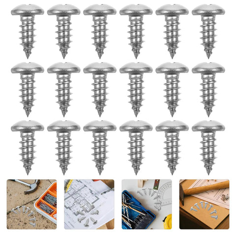 Self Tapping Wood Screws Pan Head Drive Screws Stainless Steel 100 Pcs shown in multiple angles for DIY projects.