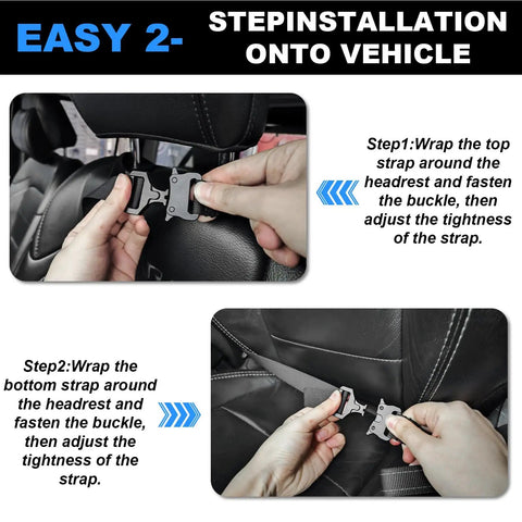 Two-step installation guide for Vehicle MOLLE Panel Back Seat Organizer For Trucks And Boats Mount Rack With Fire Extinguisher Quick Mount Hook And Loop Fasteners Elastic Rope Adjustable Versatile Panel For Secure Gear And Easy Access.