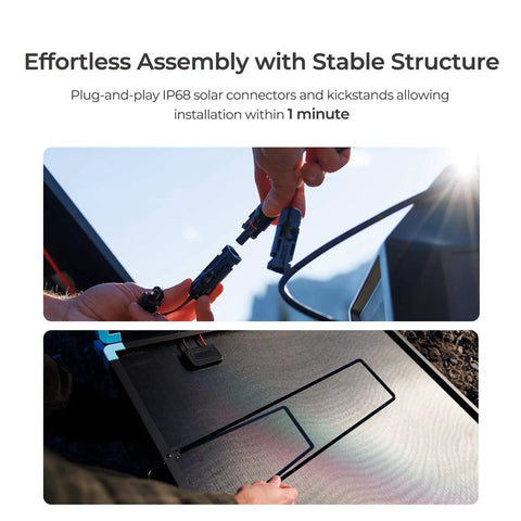 Hand connecting cables to a 400W Portable Solar Panel Suitcase With Twenty Three Percent Efficient Foldable Charger