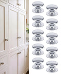 Ten Pack Peel And Stick Cabinet Knobs Silver Self Adhesive Drawer Handles No Drill Renter Friendly Cupboard Pulls displayed on cabinets