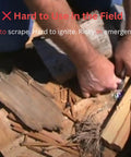 Person struggling to use a Magnesium Fire Starter Kit With Six Bags Of Pure Magnesium Shavings And Ferro Rod In A Waterproof Tin Box