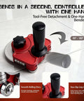 Sheet Metal Bender Hand Held Bending Tool with removable center disc, showing close-up of handle and smooth-rolling discs.