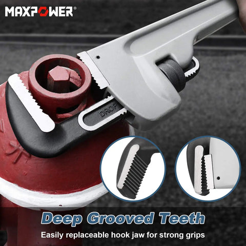 36 Inch Aluminum Pipe Wrench Heavy Duty Straight Pipe Wrench for Plumbing Pros Built to Last with Lightweight Design shown gripping a red pipe