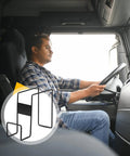 Driver with Two Pack Steel Hard Hat Rack For Trucks Over The Seat, Black Coated Back Mount visible behind in truck cabin