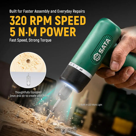 Cordless Screwdriver Set With 32 Pieces, 3.7V Power, drilling wood with LED light and 1/4 inch hex chuck