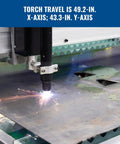 Close-up of Versa Cut 4x4 CNC Plasma Table With 40A Plasma Cutter cutting metal sheet, showcasing precise torch control.