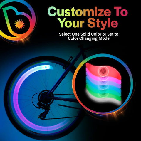 Color Changing LED Bike Spoke Lights 2 Pack for Night Riding Wheel Rim Lights for Kids and Adults Bicycle Accessory glowing wheel