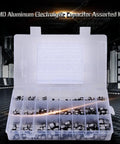 400Pcs SMD Aluminum Electrolytic Capacitor Kit With 24 Values From 1uF To 1000uF 6.3V To 50V Includes Storage Box displayed open