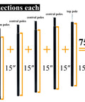 Adjustable Tent Poles Set Of Two For Tarp Canopy Camping Replacement In Black Beefy Steel Poles detail with 15 inch sections