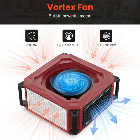 Heavy Duty Ceiling Mounted Dust Collector 1080 Cfm Wireless Remote Air Filtration System with powerful vortex fan design.