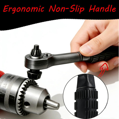 Universal Magnetic Ratcheting Drill Chuck Key Three In One Electric Drill And Drill Press Spanner with ergonomic non-slip handle.