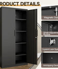 72 Inch Steel Garage Storage Cabinet With Locking Doors, 4 Shelves, Heavy Duty All Steel Construction, open to show features
