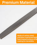 6-inch flat cut file with double-cut teeth, carbon steel, no handle; used for shaping metal and wood.