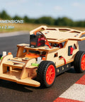 STEM Kits For Kids 8 To 12 Remote Control Car Build Kit With Wooden 3D Puzzles on a track, dimensions 6.69in x 3.54in x 2.36in