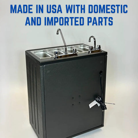 Hustle Ready Portable Sink With Four Compartment Basin And Built In Hot Water Free Standing Hand Wash Station with stainless faucets.