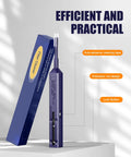 VANDESAIL LC fiber cleaner pen with blue body and transparent tip, shown beside its blue packaging box