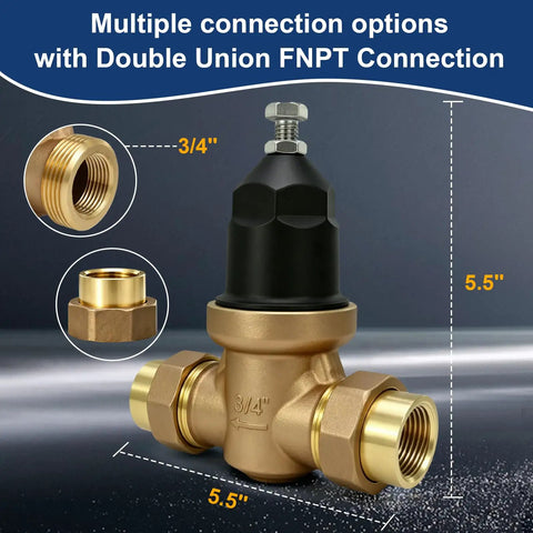 Three Quarter Inch NR3XL Pressure Reducing Valve With 400 Psi Max And Adjustable 15 To 75 Psi Factory Default 50 Psi Durable Cast Bronze Body Smart Water Saver That Slashes Waste And Cuts Your Water Bill, 3/4" FNPT connection, 5.5" tall