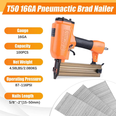 Real Deal 16 Gauge Pneumatic Brad Nailer With Side Load Magazine And Rugged Aluminum Body Working Smooth As Oil For Quick Pin Nailing And Clean Finish Carpentry On Busy Job Sites