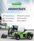 Rock Solid Mobile Self Loading Concrete Mixer Truck With Compact Frame And Pro Mixing Tech Built For Tight Job Sites To Crush Every Wet Batch And Keep Your Crew Working Smoothly, side view with features highlighted.