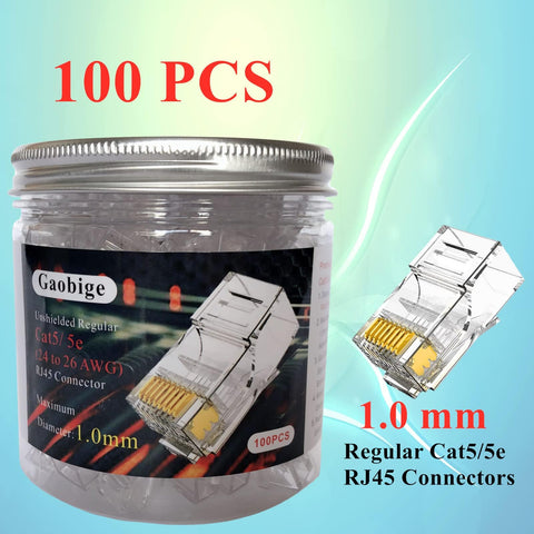 100 Pack Cat5e RJ45 Connectors Ends For Solid Wire And Standard Ethernet Cable Unshielded Not Pass Through With Handy Storage Case