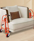 Heavy Duty Furniture And Crate Mover With Swivel Casters For Easy Hauling, moving a beige armchair, carbon steel construction