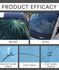 Before and after using DIY Windshield Repair Kit With Glass Repair Fluid for Chips and Small Cracks Quick Fix on car windshield.