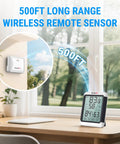 Indoor Outdoor Digital Wireless Thermometer And Hygrometer With Large Backlit 4 Inch Touchscreen LCD Monitor For Accurate Temperature And Humidity Readings At Home Or Office Weather Station on a desk by a window