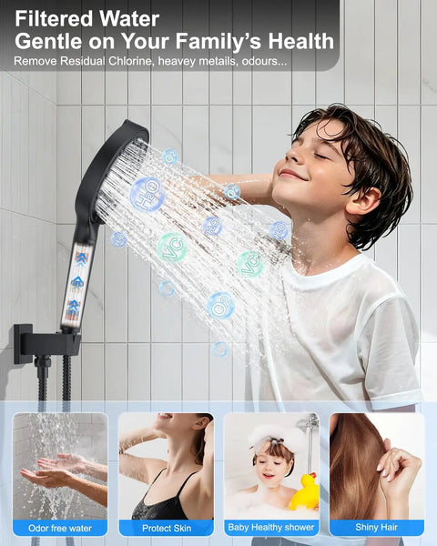 Slick Matte Black Rainfall Shower System With Filtered Handheld Sprayer Featuring Top Shelf Solid Brass Valve And Hella Durable Easy Clean Silicone Jets For A Smooth Daily Rinse Upgrade Your Bathroom Vibe