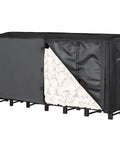8Ft Firewood Rack Cover Waterproof Ultra Tough 600D Oxford Canvas With Buckle Straps partially open showing logs