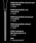 Product label for Pferd File Set 1 With Foam Insert 6 Piece Tool Organizer showing tool specifications and sizes.