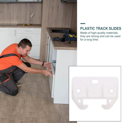 Man installing White Plastic Drawer Track Guides and Slides Replacement Kit 10 Pcs Easy Install Smooth Drawer Runners in kitchen