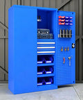 Multi Layer Metal Tool Cabinet With Dustproof Lockable Steel Tool Chest For Mechanic Workshop And Warehouse Garage Ready Spacious Storage Cabinet For Pro Grade Garage Organization And Heavy Duty Tool Storage, blue steel cabinet open