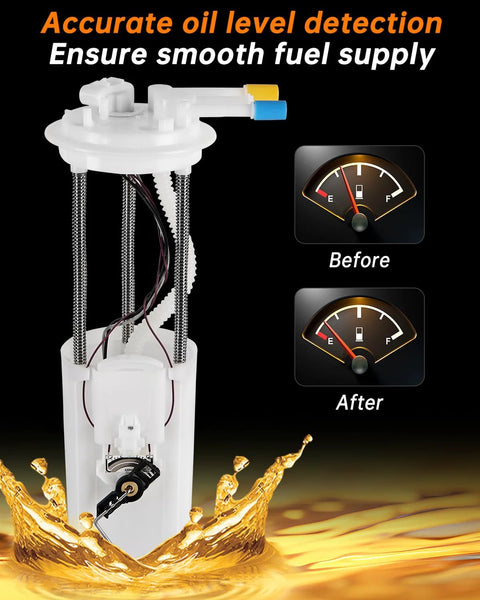 Electric Fuel Pump Module Assembly For 1997 To 2002 Chevy Express and GMC Savana showing oil level detection and fuel gauge.