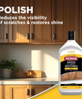 Revive Your Wood Furniture And Kitchen Cabinets With This Deep Cleaning Polish Bundle That Sweeps Away Grime Dust And Scratches While Locking In A Glossy Finish With UV Protection, displayed on a countertop.